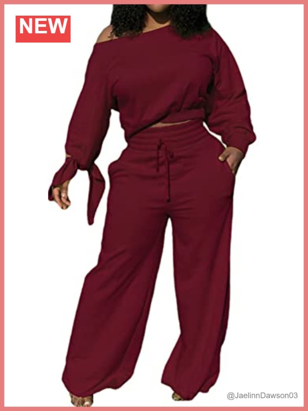 Two Piece Outfit Set Sweatshirt Wide Leg Palazzo Pants Pockets Pull On Loose Fit
